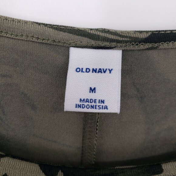 3/$25 Old Navy Tropical Palm Leaf Swing Dress M Short Sleeves A Line Olive Green - Picture 3 of 9